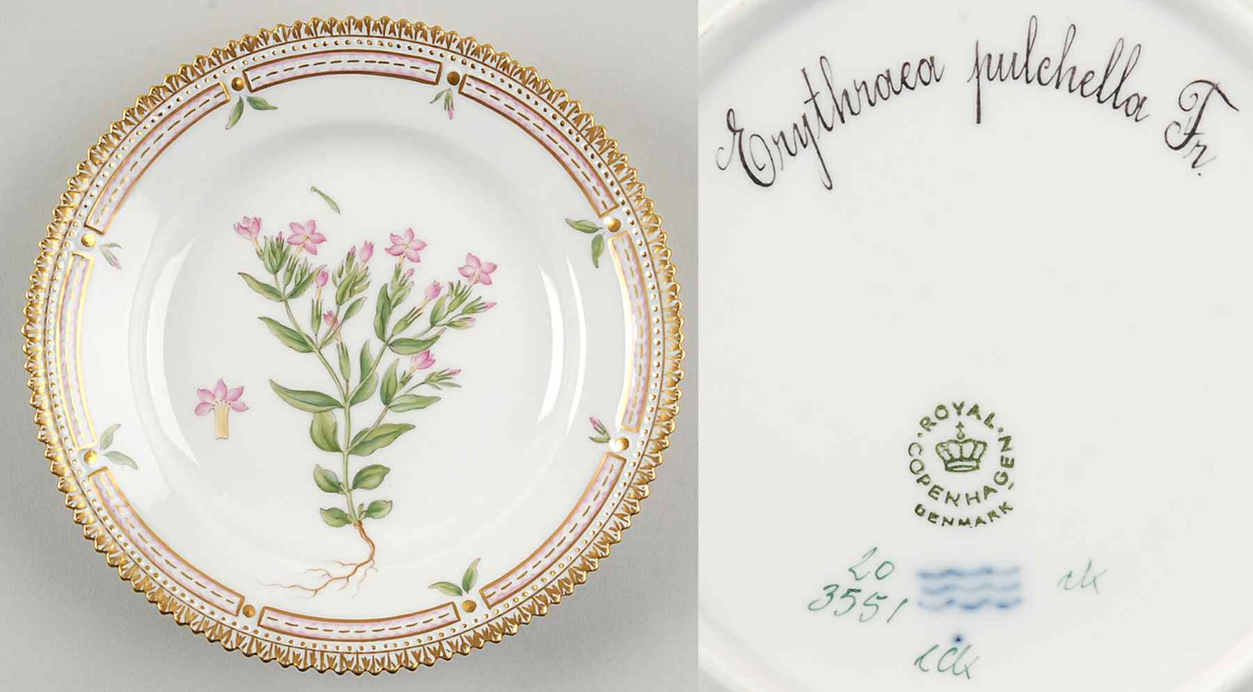 Flora Danica (1961 To Current) Dessert/Pie Plate-Erythraea pulchella Fr by Royal Copenhagen-1