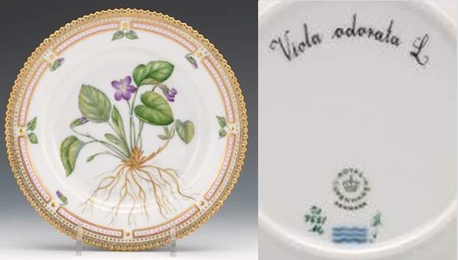Flora Danica (1961 To Current) Dessert/Pie Plate-Viola odorata L. by Royal Copenhagen-1
