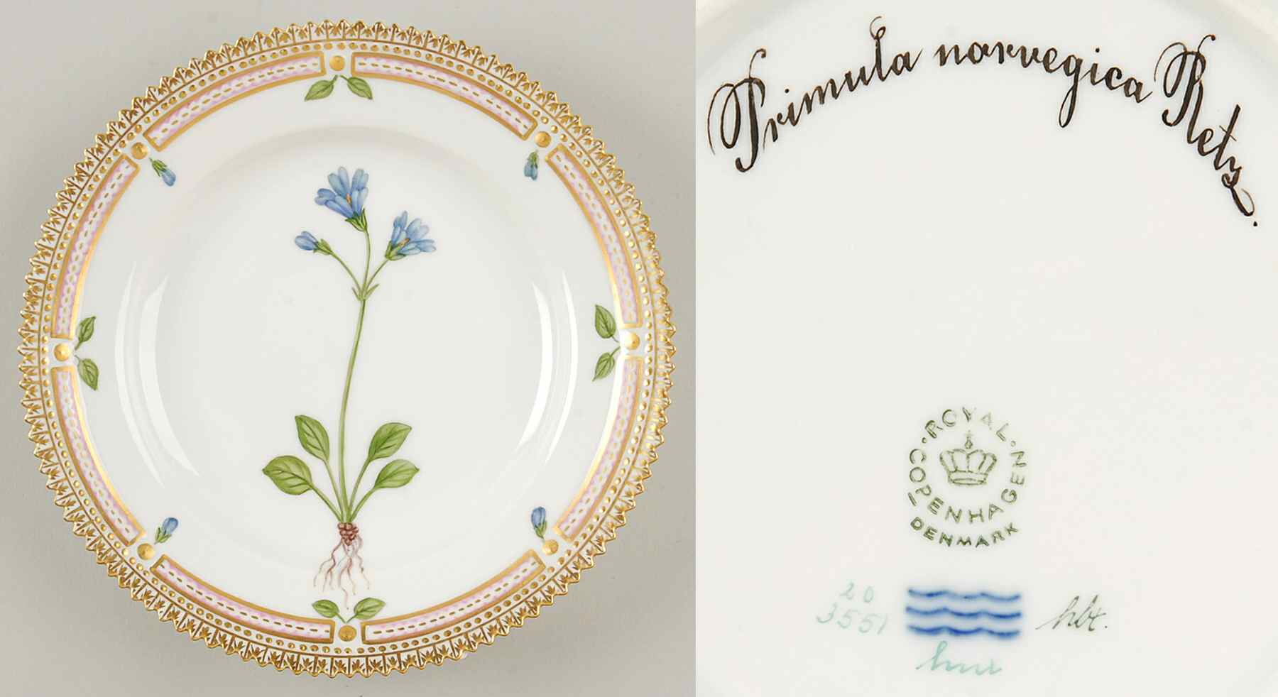 Flora Danica (1961 To Current) Dessert/Pie Plate-Primula norvegica Retz by Royal Copenhagen-1