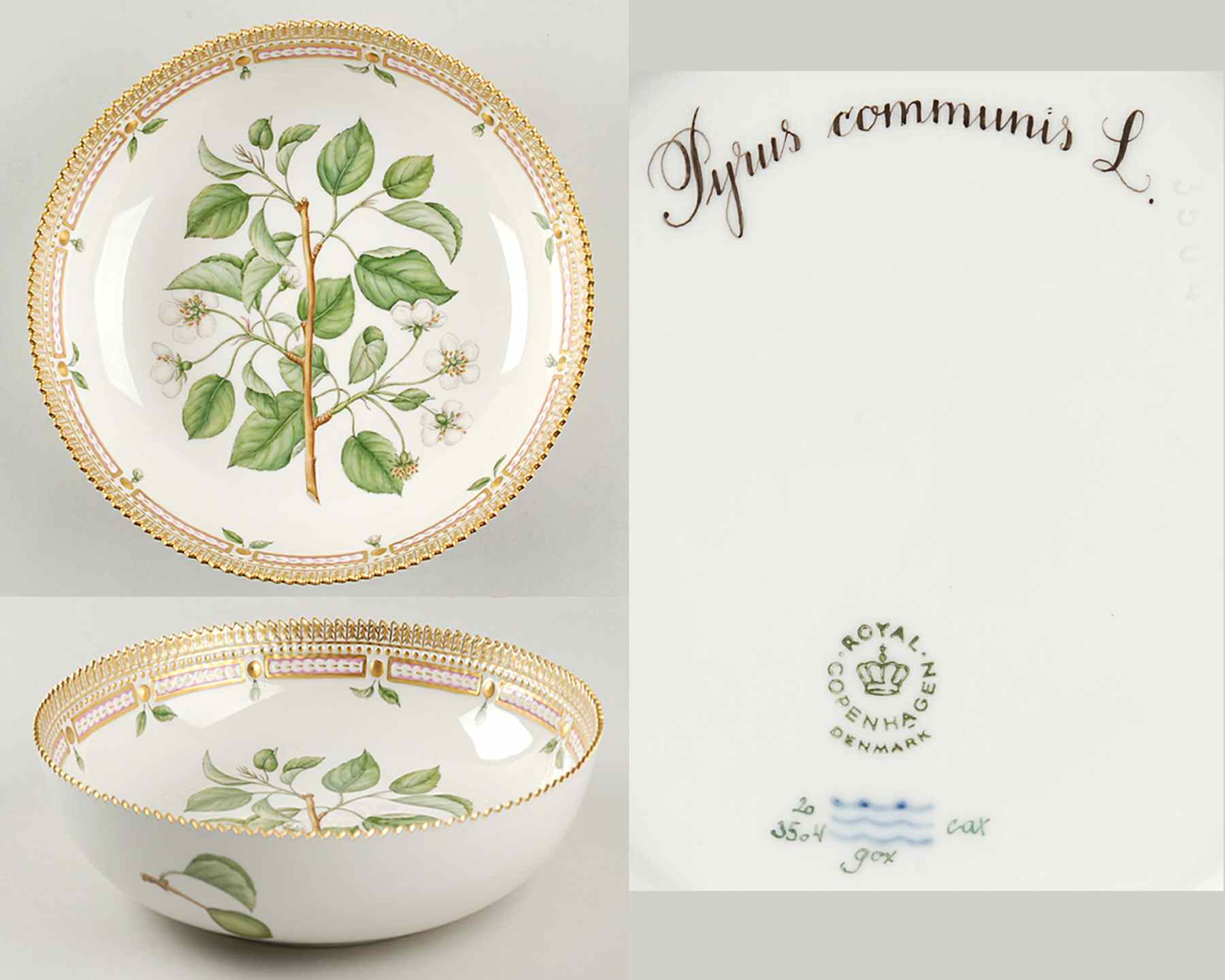 Flora Danica (1961 To Current) 9" Salad Serving Bowl-Pyrus communis L. by Royal Copenhagen-1