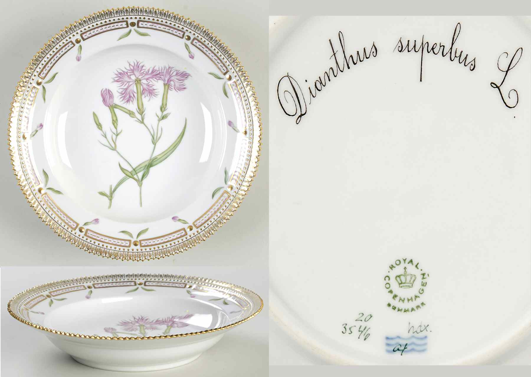Flora Danica (1961 To Current) Rim Soup Bowl-Dianthus superbus L by Royal Copenhagen-1
