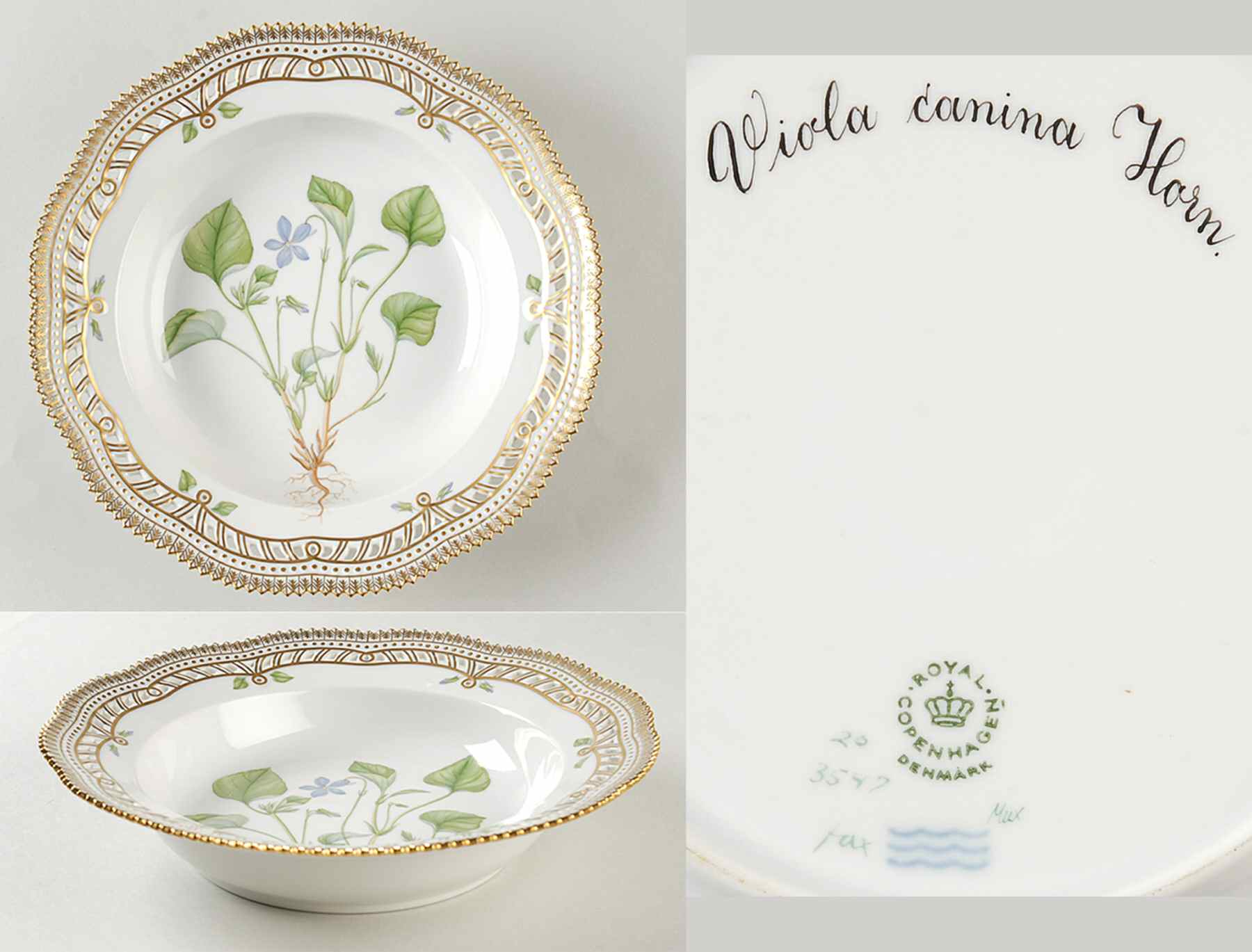Flora Danica (1961 To Current) Pierced Large Rim Soup Bowl-Viola canina Horn by Royal Copenhagen-1