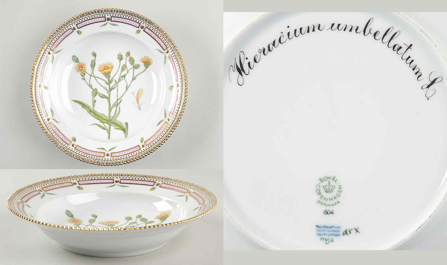 Flora Danica (1961 To Current) Rim Soup Bowl-Hieracium umbellatum L by Royal Copenhagen-1