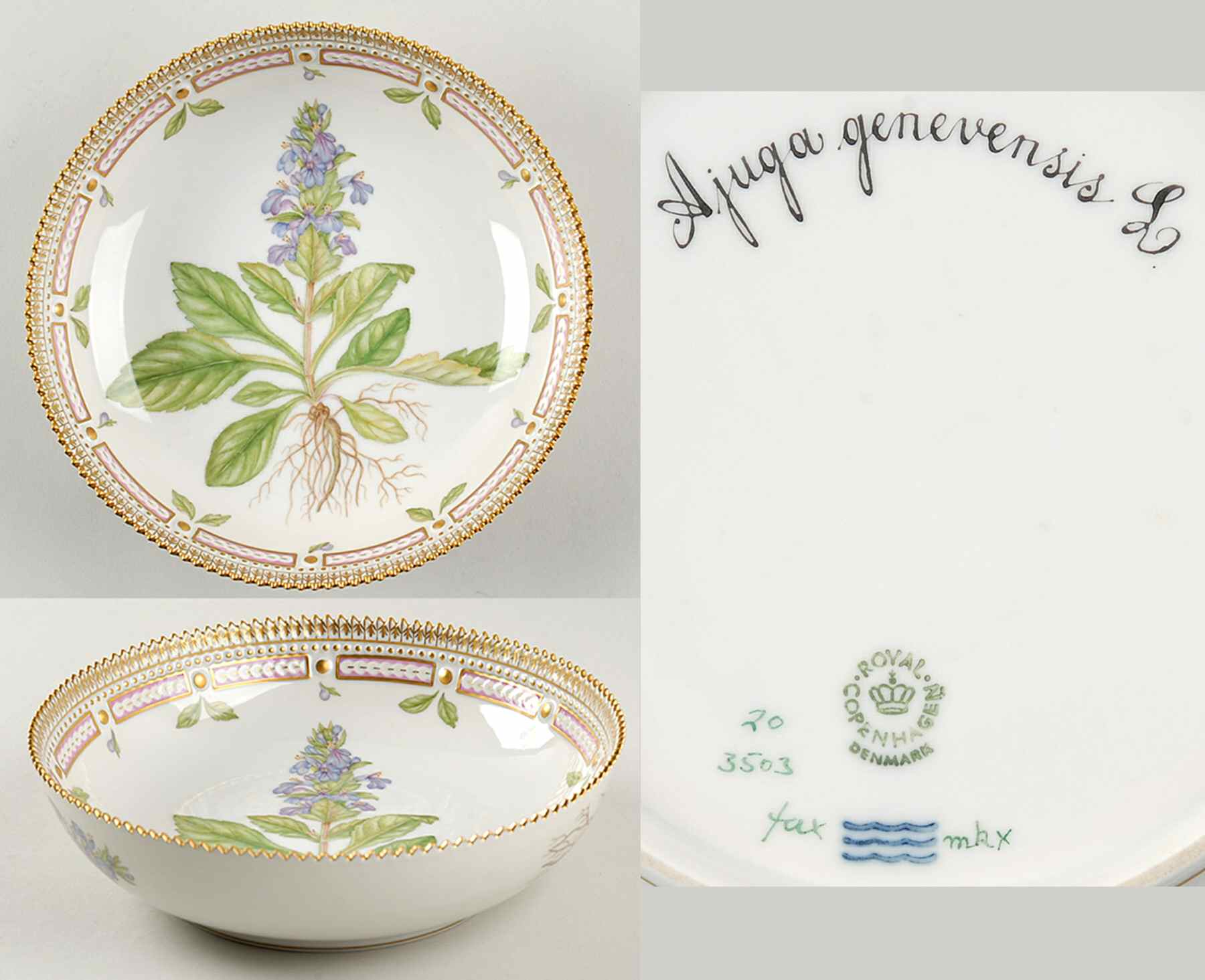 Flora Danica (1961 To Current) 8" Salad Serving Bowl-Ajuga genevensis L. by Royal Copenhagen-1