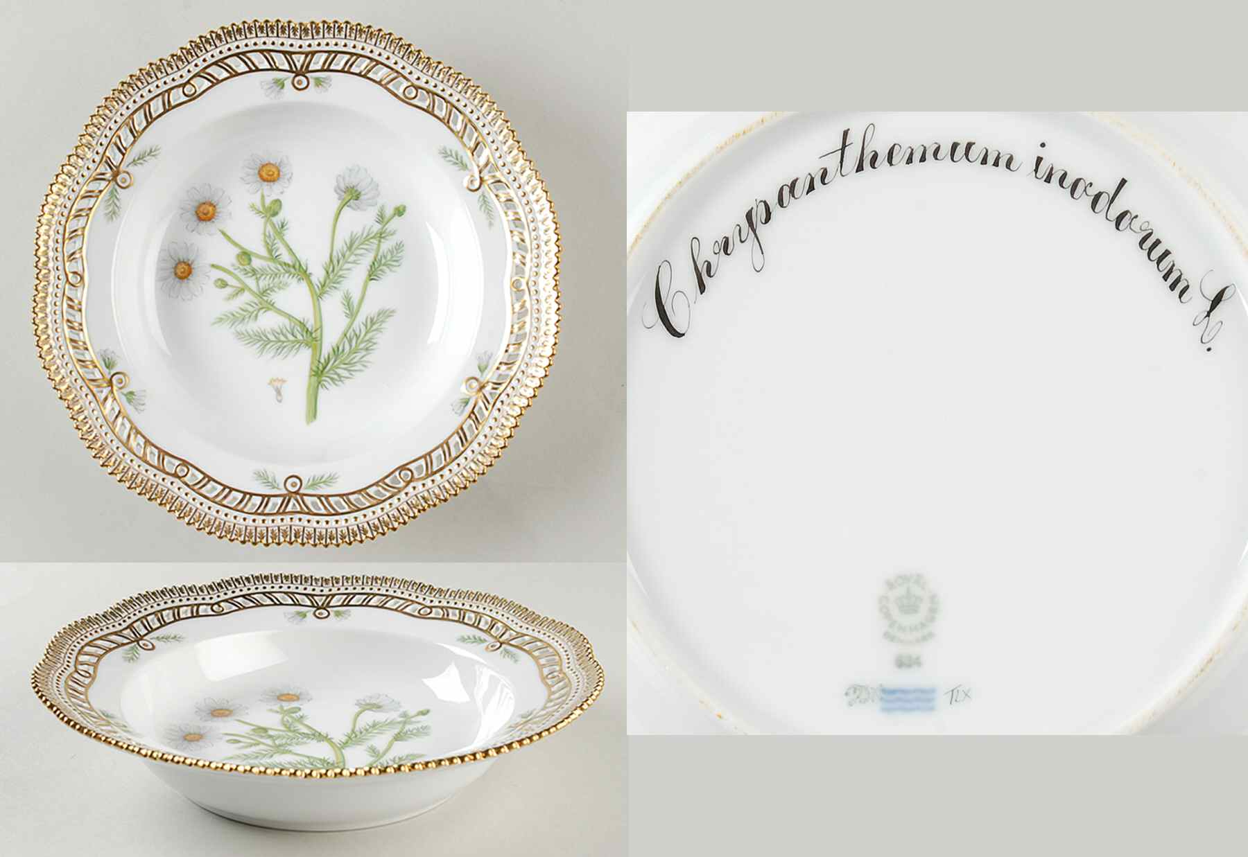 Flora Danica (1961 To Current) Pierced Large Rim Soup Bowl-Chrysanthemum inodorum by Royal Copenhagen-1