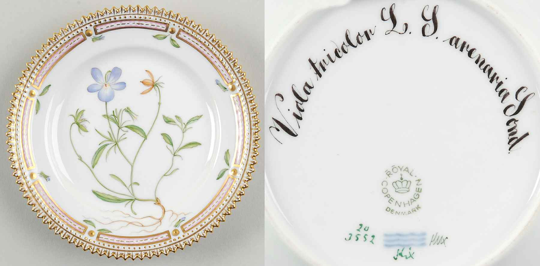 Flora Danica (1961 To Current) Bread & Butter Plate-Viola tricolor L S arenaria S by Royal Copenhagen-1
