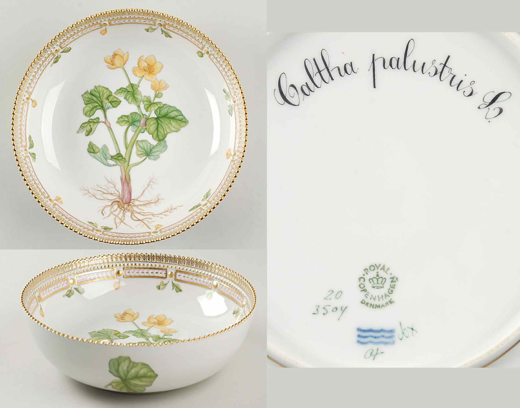 Flora Danica (1961 To Current) 9" Salad Serving Bowl-Caltha palustris L. by Royal Copenhagen-1