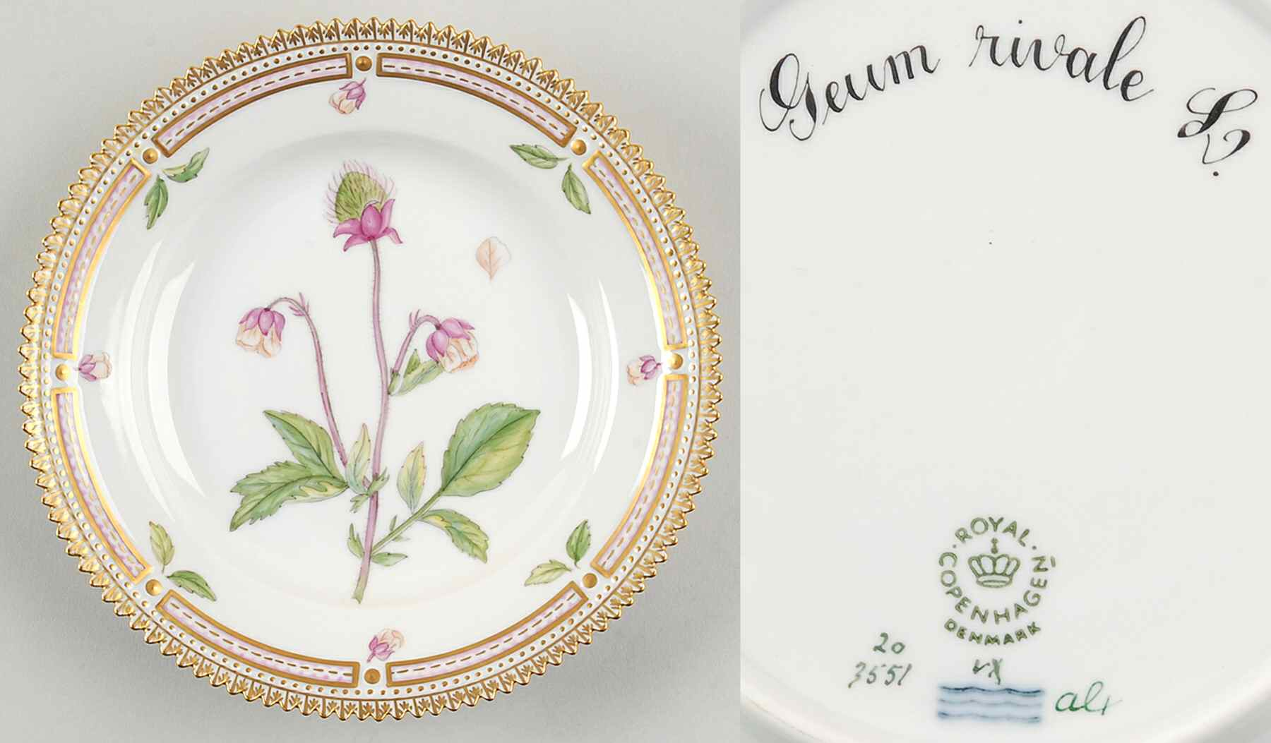 Flora Danica (1961 To Current) Dessert/Pie Plate-Geum rivale L by Royal Copenhagen-1