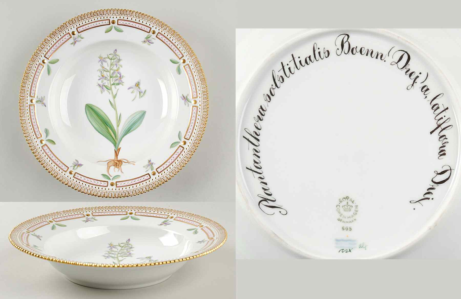 Flora Danica (1961 To Current) Large Rim Soup Bowl-Plantanthera solstitialis Boen by Royal Copenhagen-1
