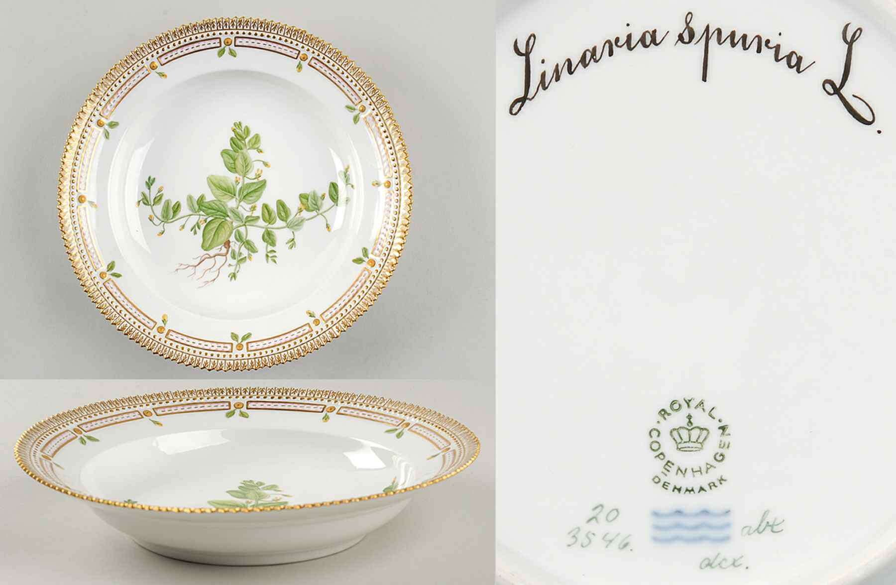 Flora Danica (1961 To Current) Rim Soup Bowl-Linaria Spuria L by Royal Copenhagen-1