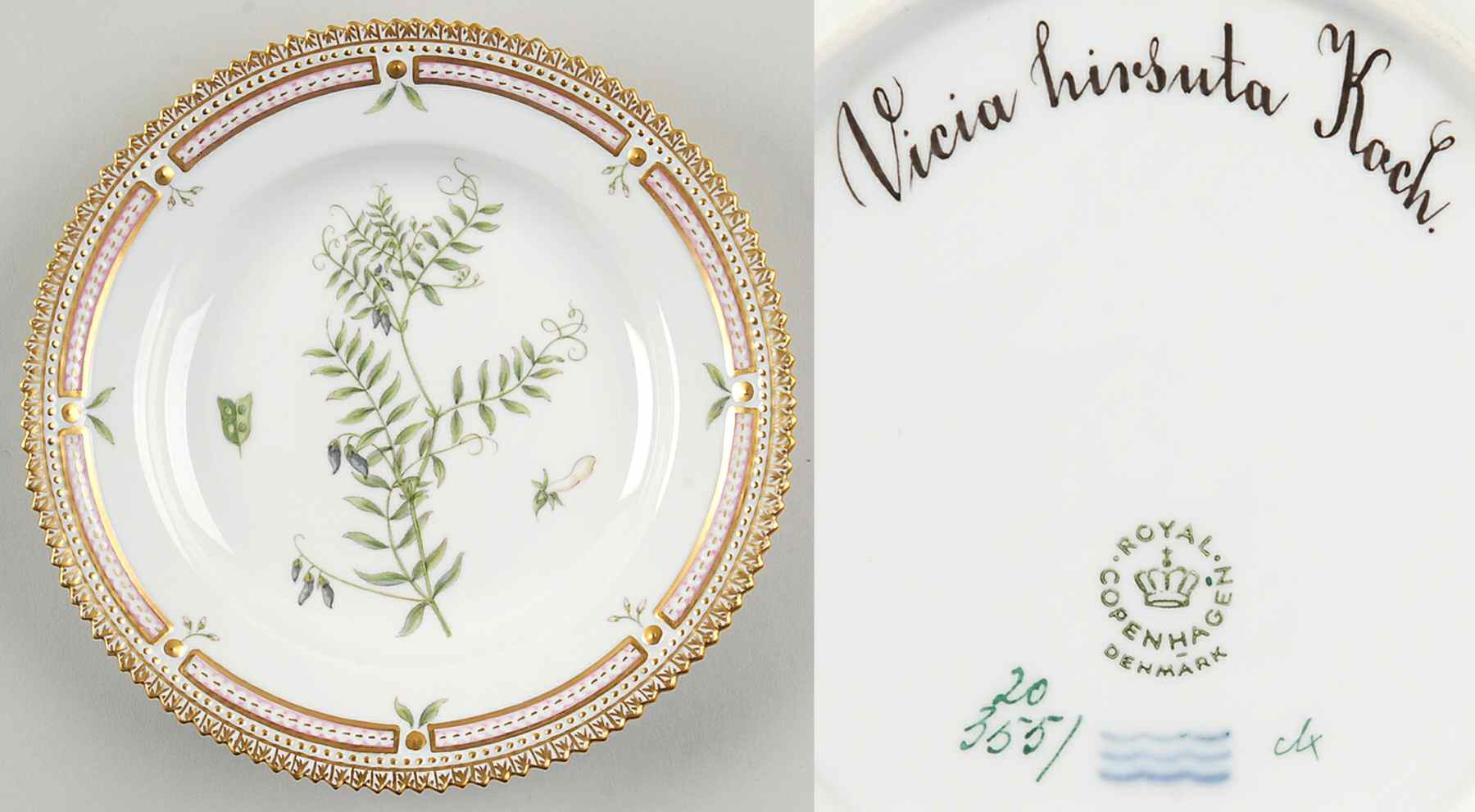 Flora Danica (1961 To Current) Dessert/Pie Plate-Vicia hirsuta Koch by Royal Copenhagen-1