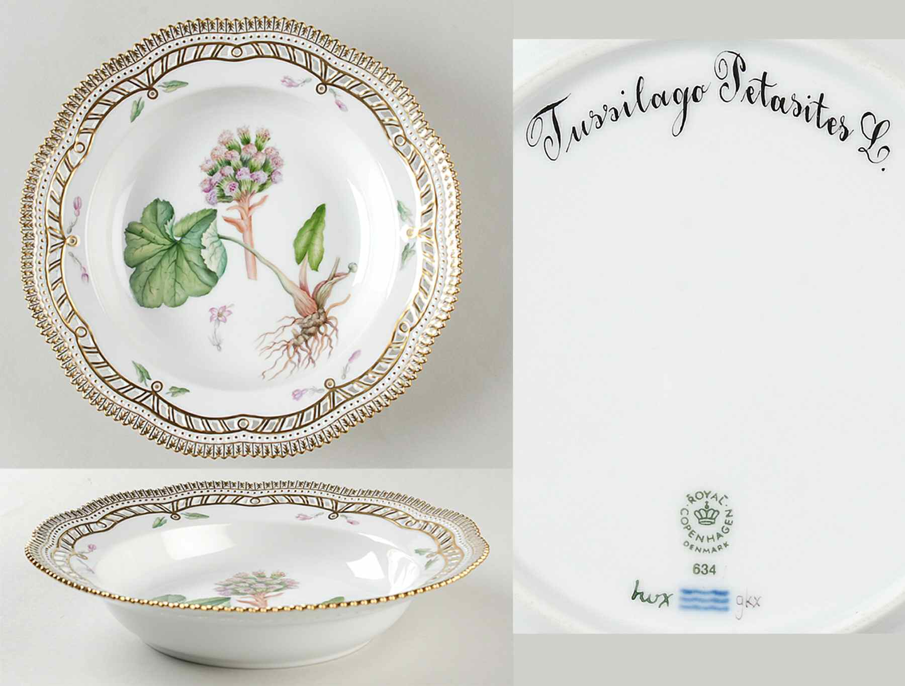 Flora Danica (1961 To Current) Pierced Large Rim Soup Bowl-Tussilago Petasites L by Royal Copenhagen-1