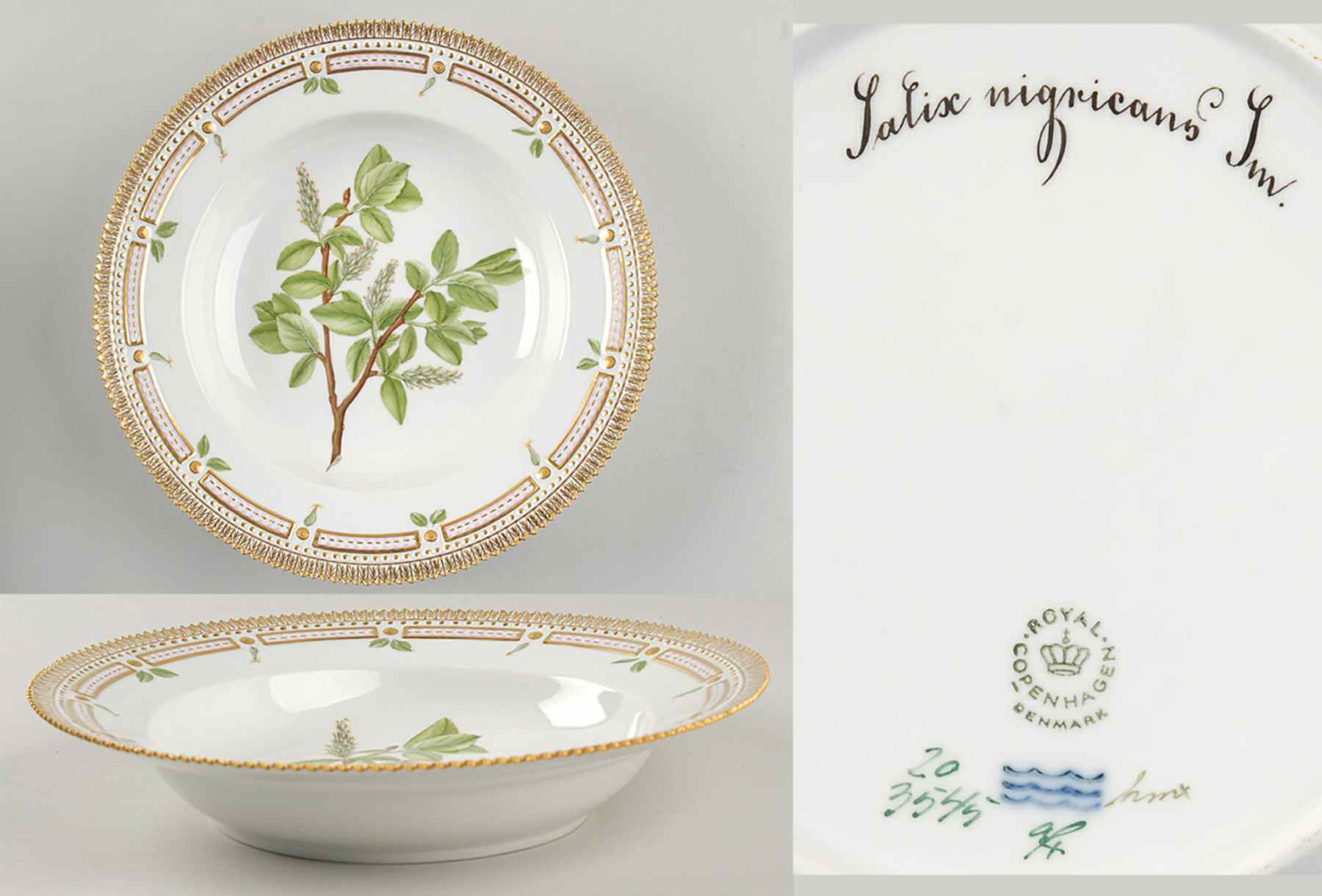 Flora Danica (1961 To Current) Large Rim Soup Bowl-Salix nigricans Sm by Royal Copenhagen-1