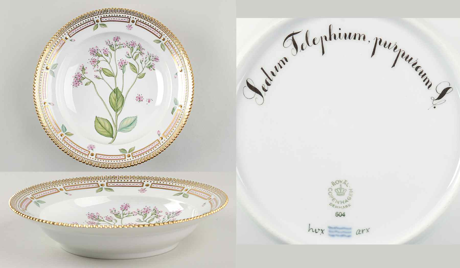 Flora Danica (1961 To Current) Rim Soup Bowl-Sedum Telephium purpureum L by Royal Copenhagen-1