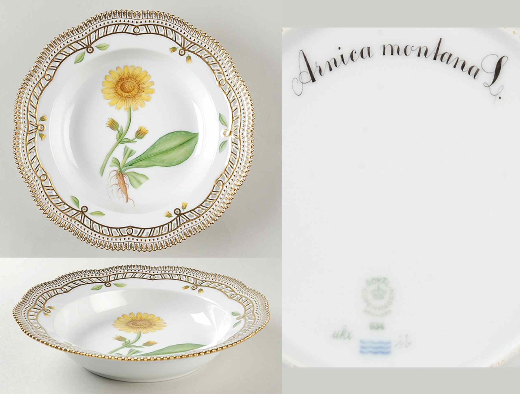 Flora Danica (1961 To Current) Pierced Large Rim Soup Bowl-Arnica montana L by Royal Copenhagen-1