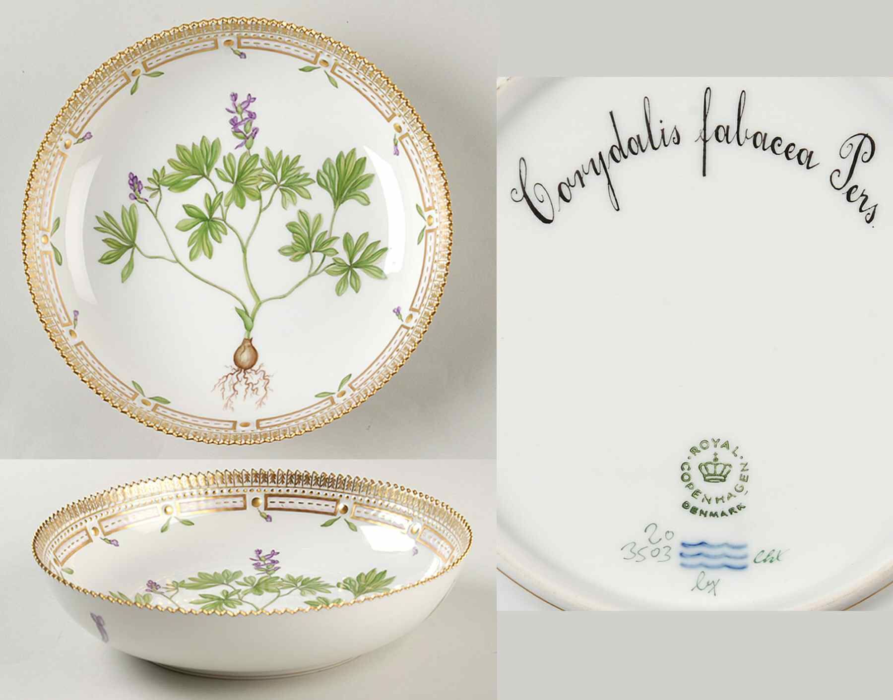Flora Danica (1961 To Current) 8" Salad Serving Bowl-Corydalis fabacea Pers. by Royal Copenhagen-1
