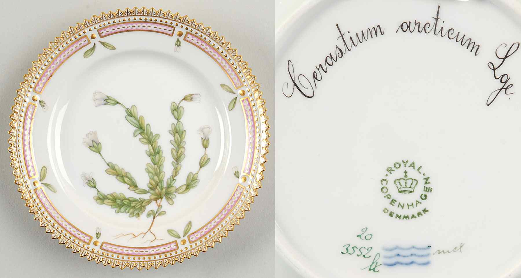 Flora Danica (1961 To Current) Bread & Butter Plate-Cerastium arcticum Lge by Royal Copenhagen-1