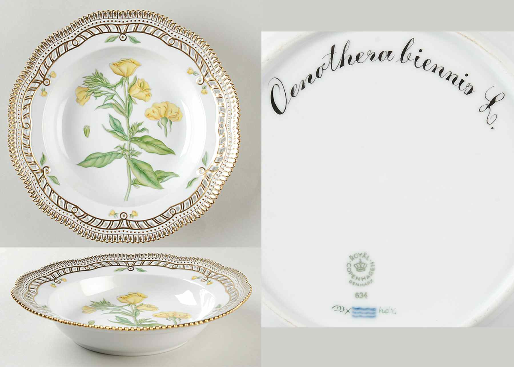 Flora Danica (1961 To Current) Pierced Large Rim Soup Bowl-Oenothera biennis L by Royal Copenhagen-1