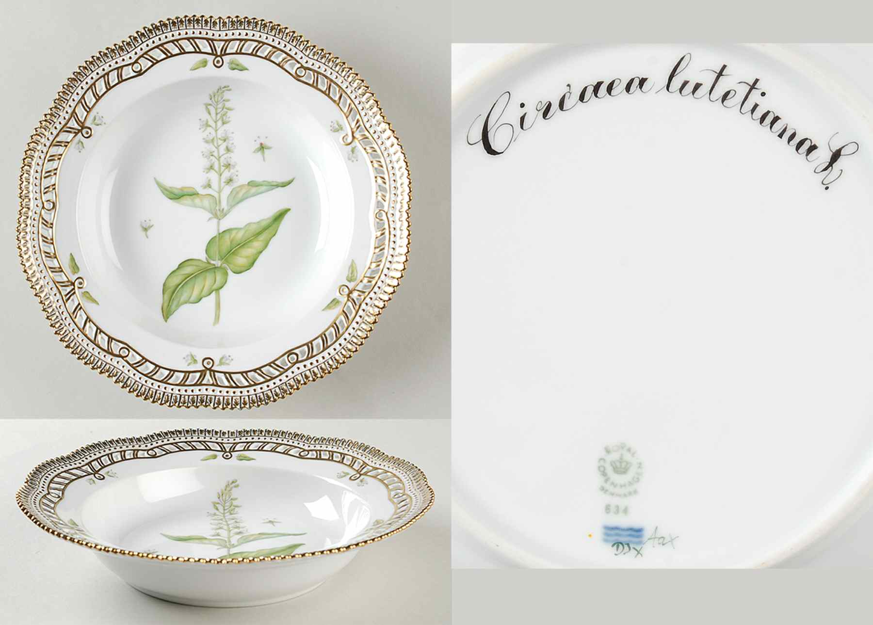 Flora Danica (1961 To Current) Pierced Large Rim Soup Bowl-Circaea lutetiana L by Royal Copenhagen-1