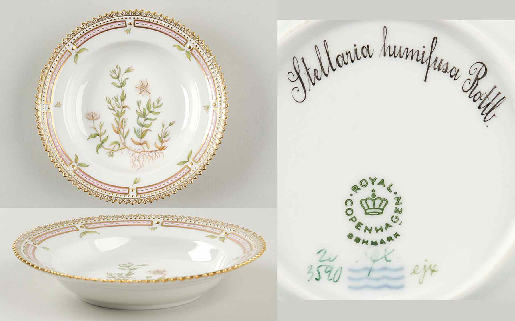 Flora Danica (1961 To Current) Rim Fruit/Soup Bowl-Stellaria humifusa Rottb by Royal Copenhagen-1