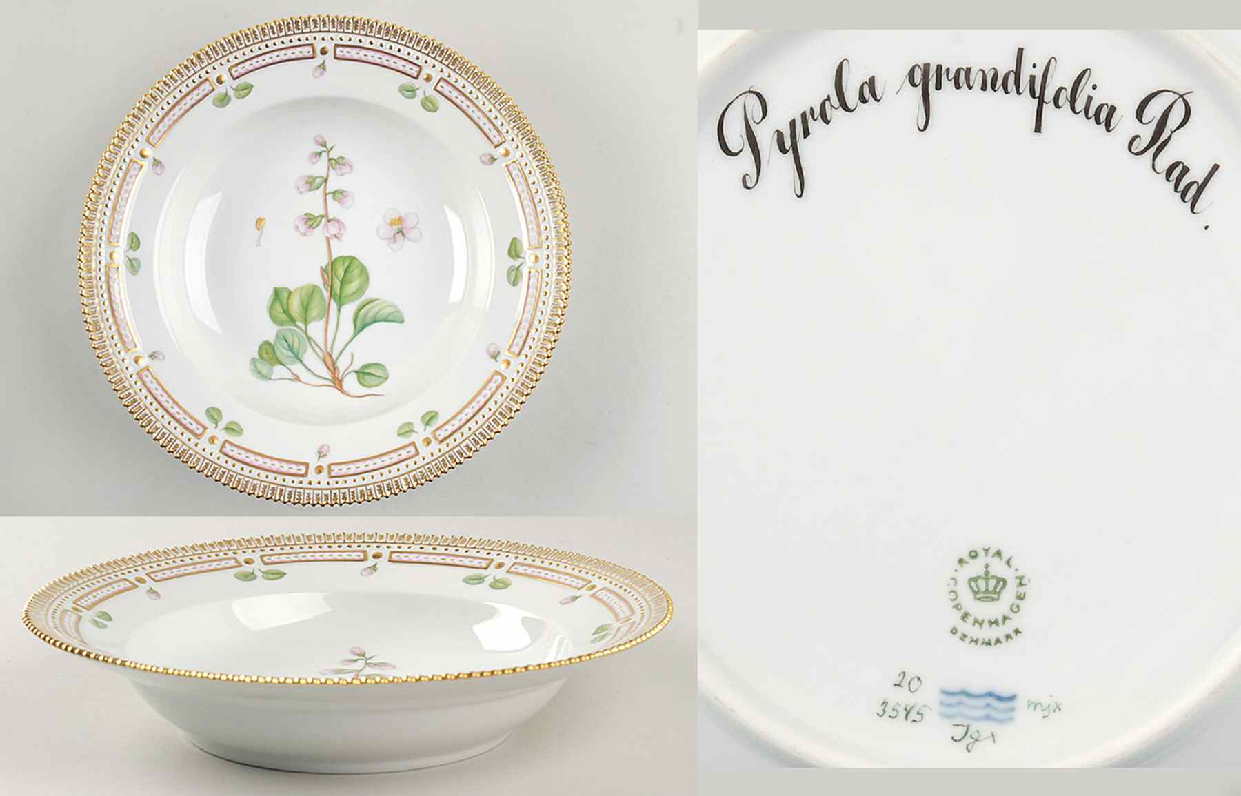 Flora Danica (1961 To Current) Large Rim Soup Bowl-Pyrola grandiflora Rad by Royal Copenhagen-1
