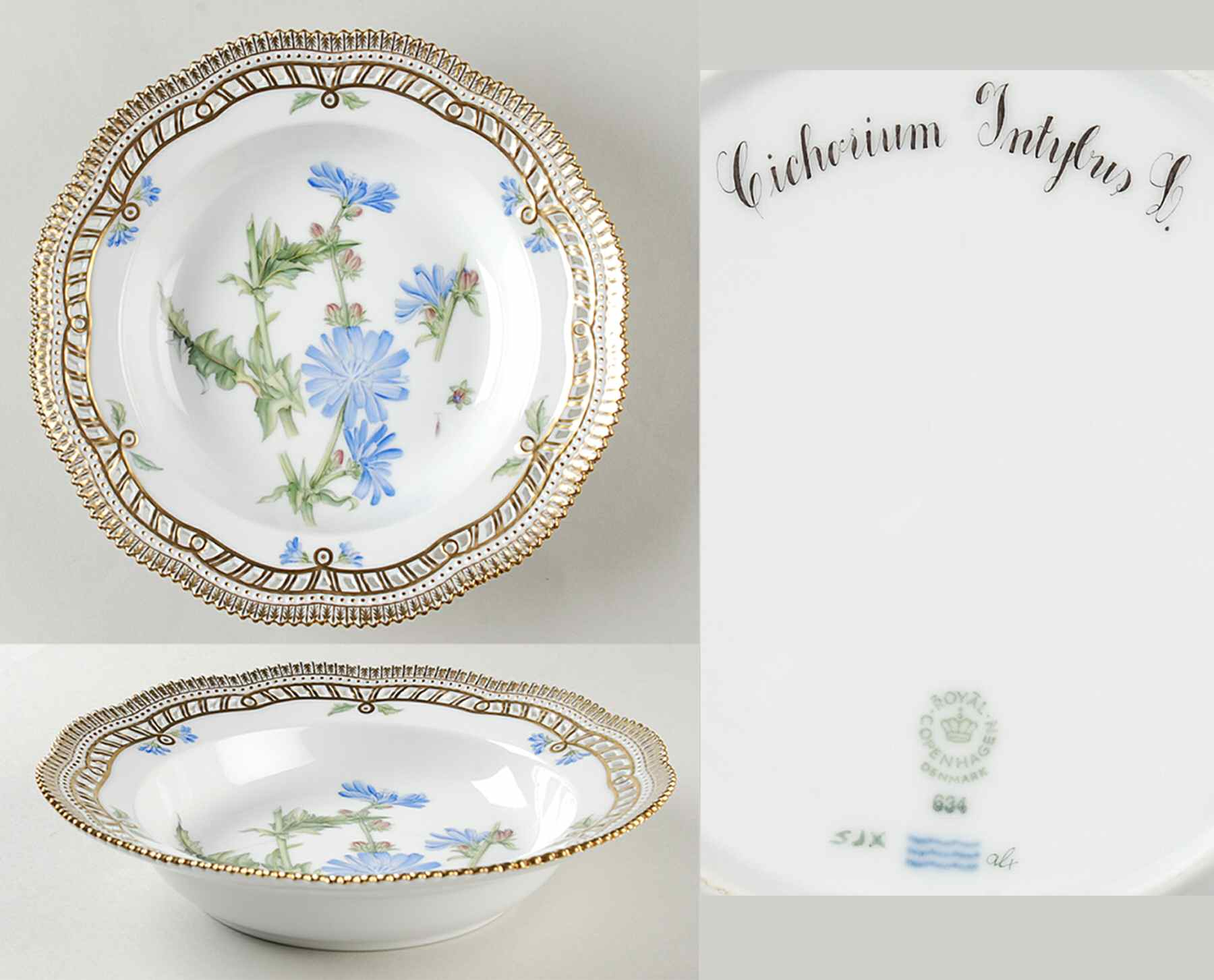 Flora Danica (1961 To Current) Pierced Large Rim Soup Bowl-Cichorium Intybus L by Royal Copenhagen-1