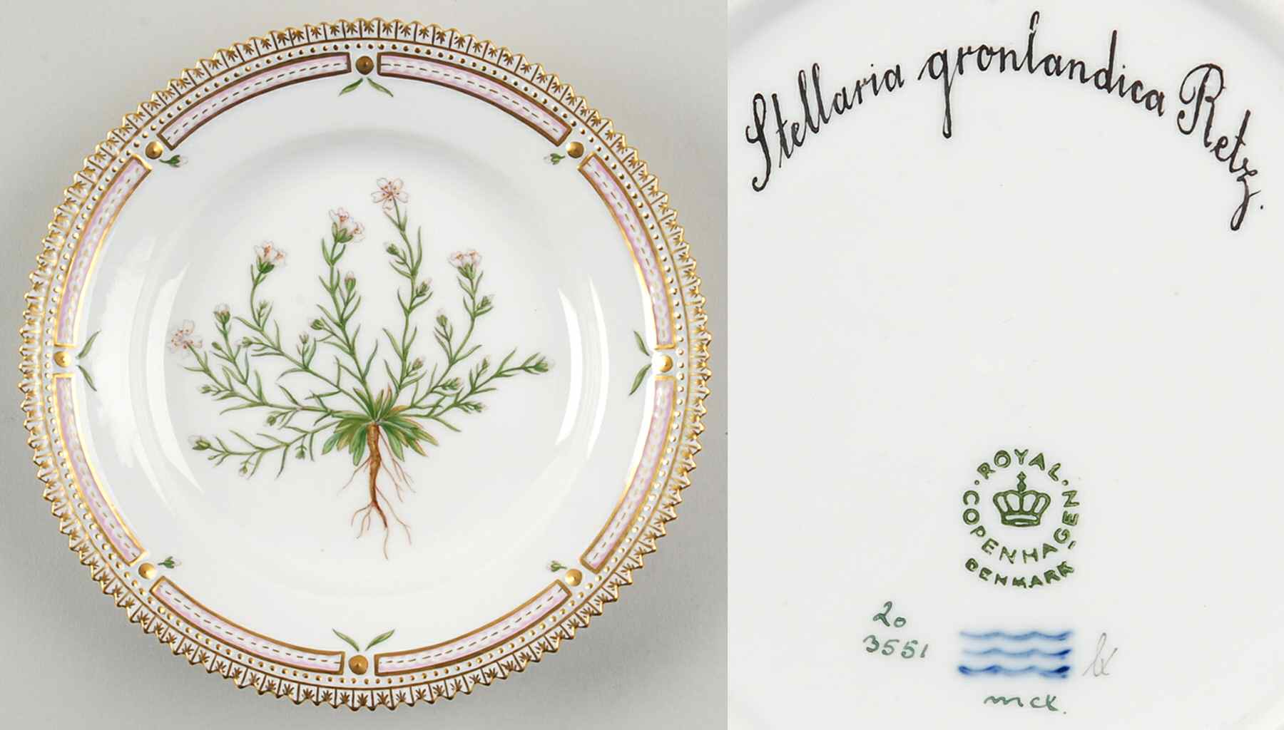 Flora Danica (1961 To Current) Dessert/Pie Plate-Stellaria groenlandica Retz by Royal Copenhagen-1
