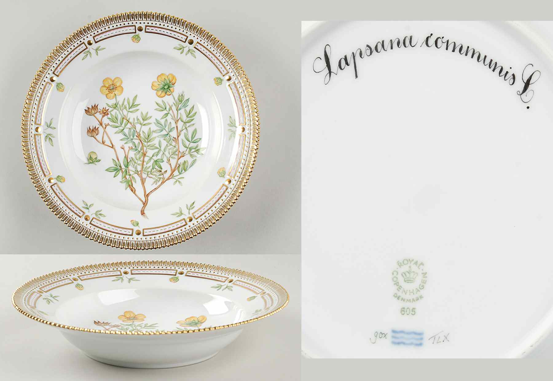 Flora Danica (1961 To Current) Large Rim Soup Bowl-Potentilla fruticosa L by Royal Copenhagen-1