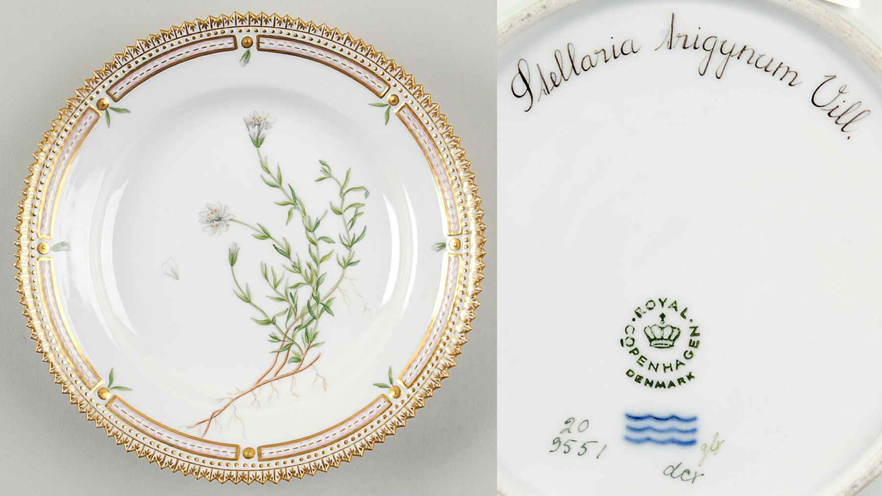 Flora Danica (1961 To Current) Dessert/Pie Plate-Stellaria trigynum Vill by Royal Copenhagen-1