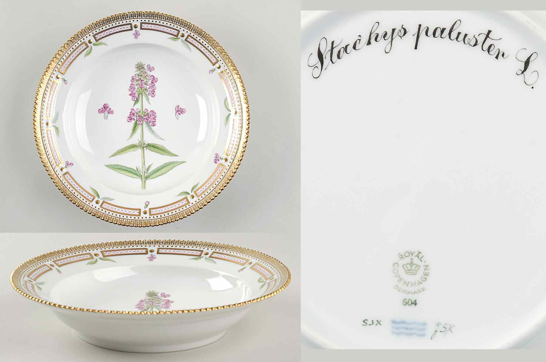 Flora Danica (1961 To Current) Rim Soup Bowl-Stachys paluster L by Royal Copenhagen-1