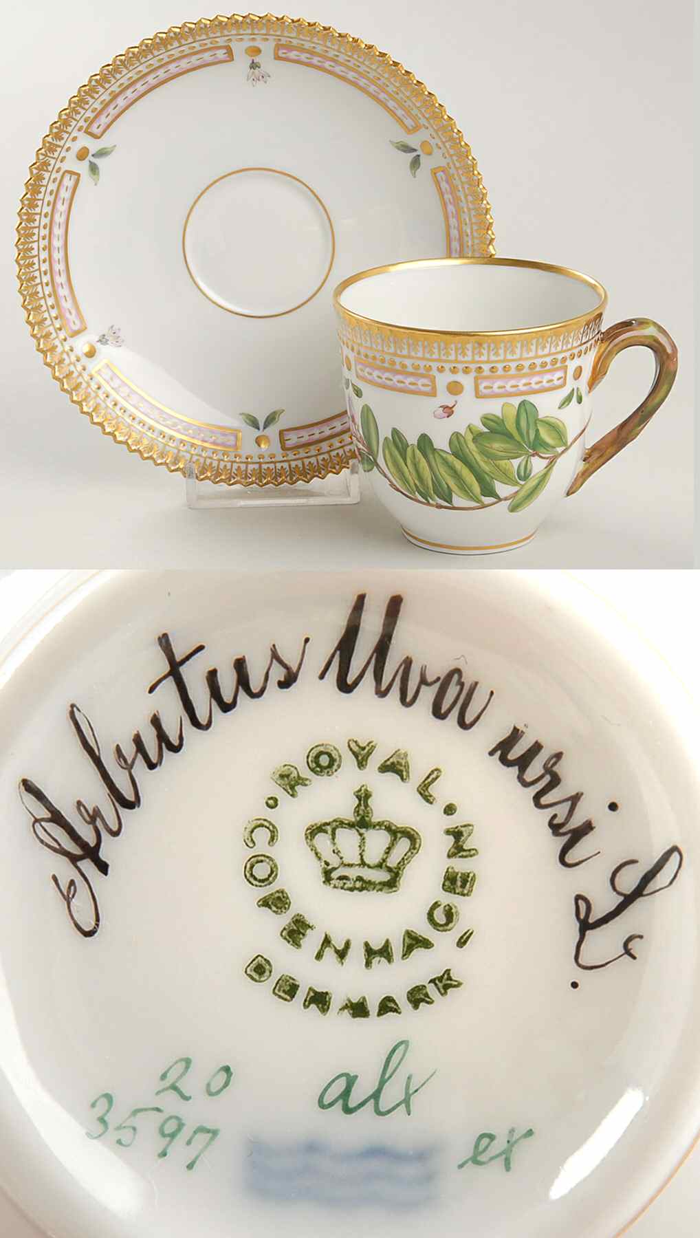 Flora Danica (1961 To Current) Flat Cup & Saucer Set-Arbutus uvou ursi l by Royal Copenhagen-1