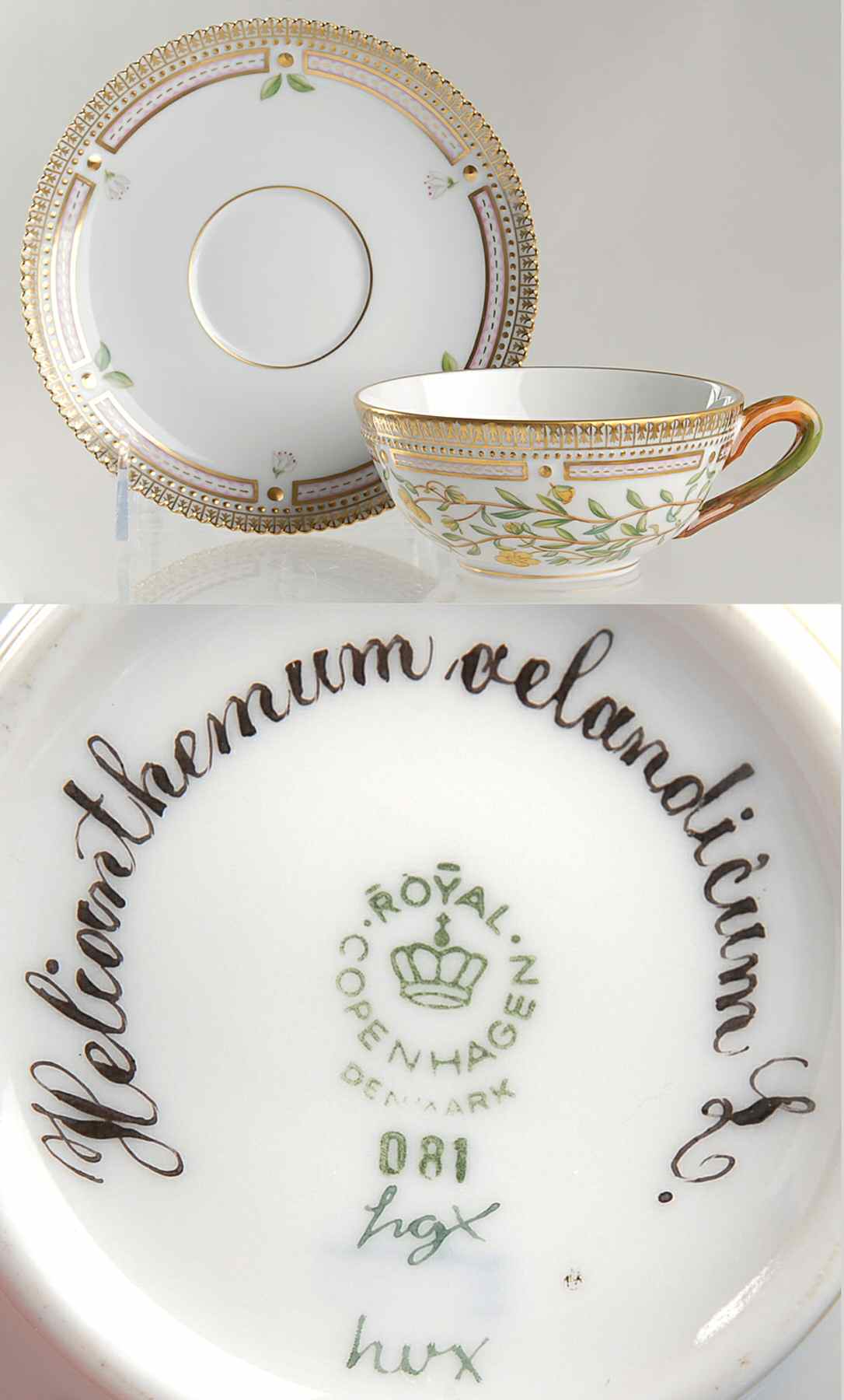 Flora Danica (1961 To Current) Flat Tea Cup & Saucer Set-Helianthemum oelandicum by Royal Copenhagen-1