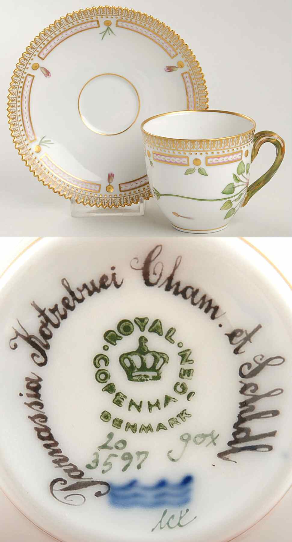 Flora Danica (1961 To Current) Flat Cup & Saucer Set-Parnassia kotzebuei Cham et by Royal Copenhagen-1