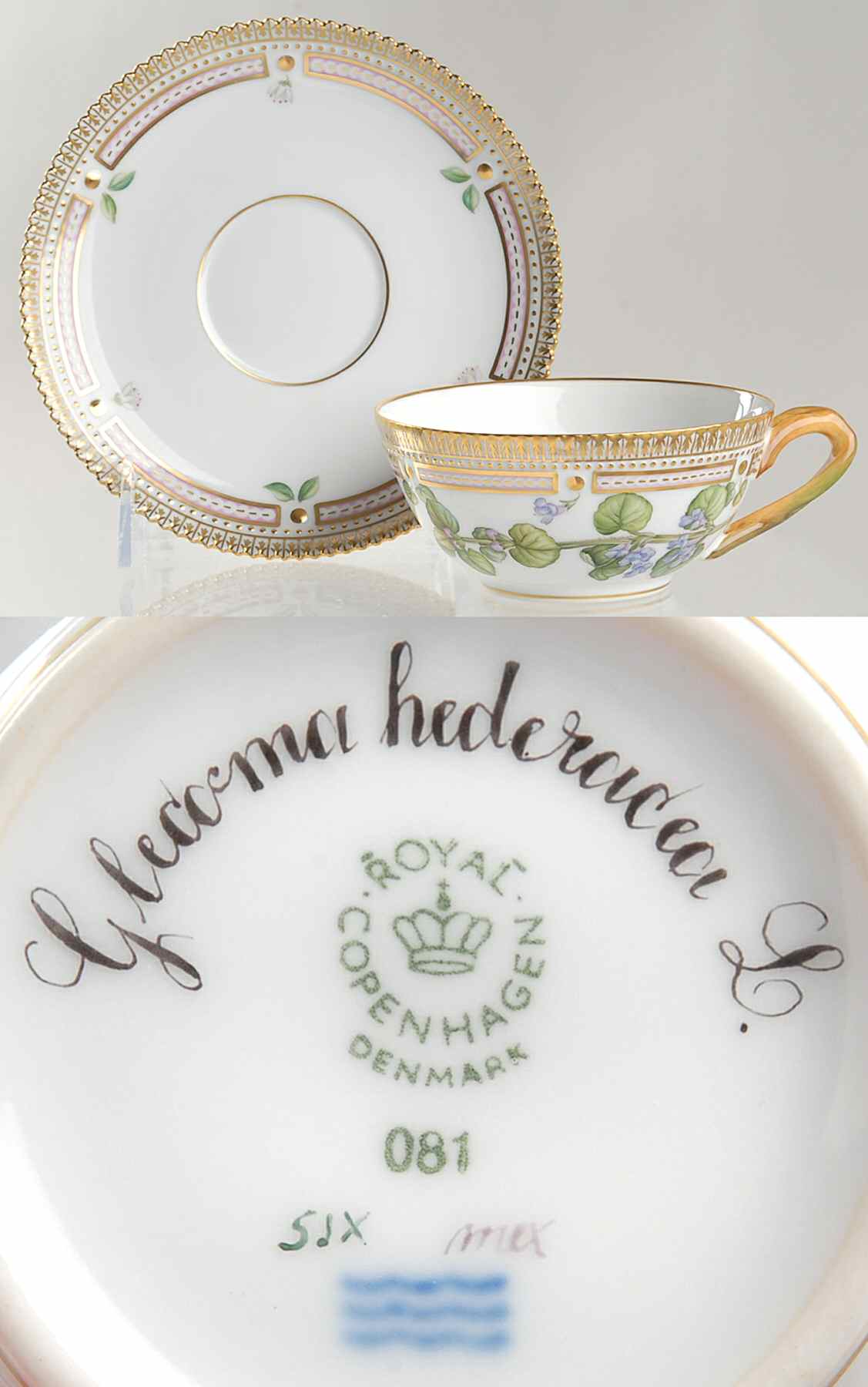 Flora Danica (1961 To Current) Flat Tea Cup & Saucer Set-Glecoma hederacea L by Royal Copenhagen-1