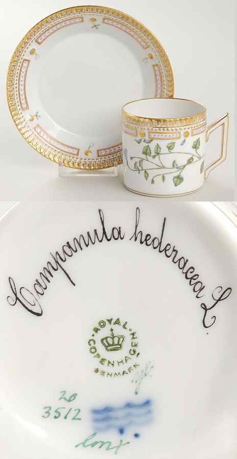 Flora Danica (1961 To Current) Chocolate Cup & Smooth Saucer-Campanula hederacea by Royal Copenhagen-1
