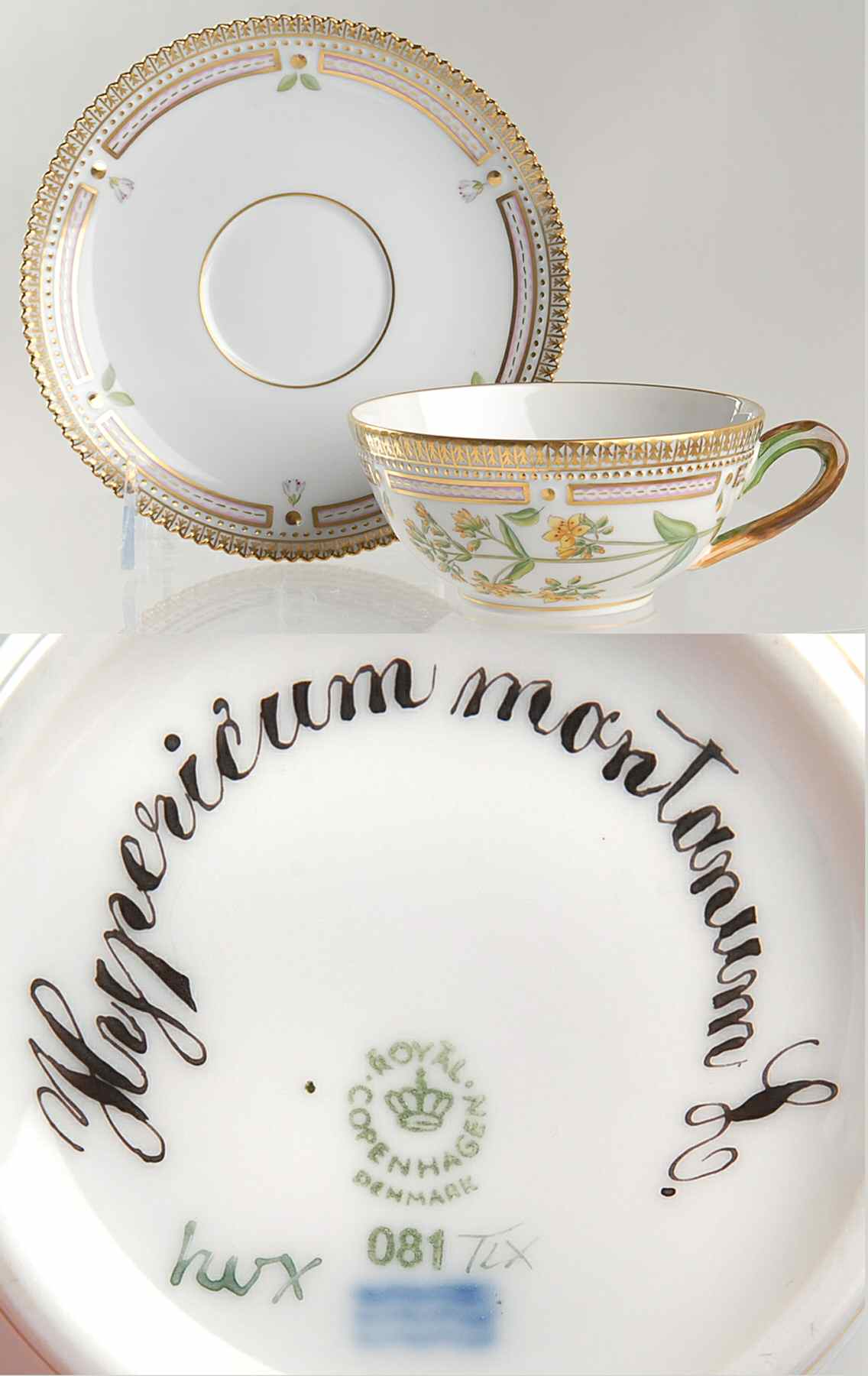 Flora Danica (1961 To Current) Flat Tea Cup & Saucer Set-Hypericum montanum L by Royal Copenhagen-1