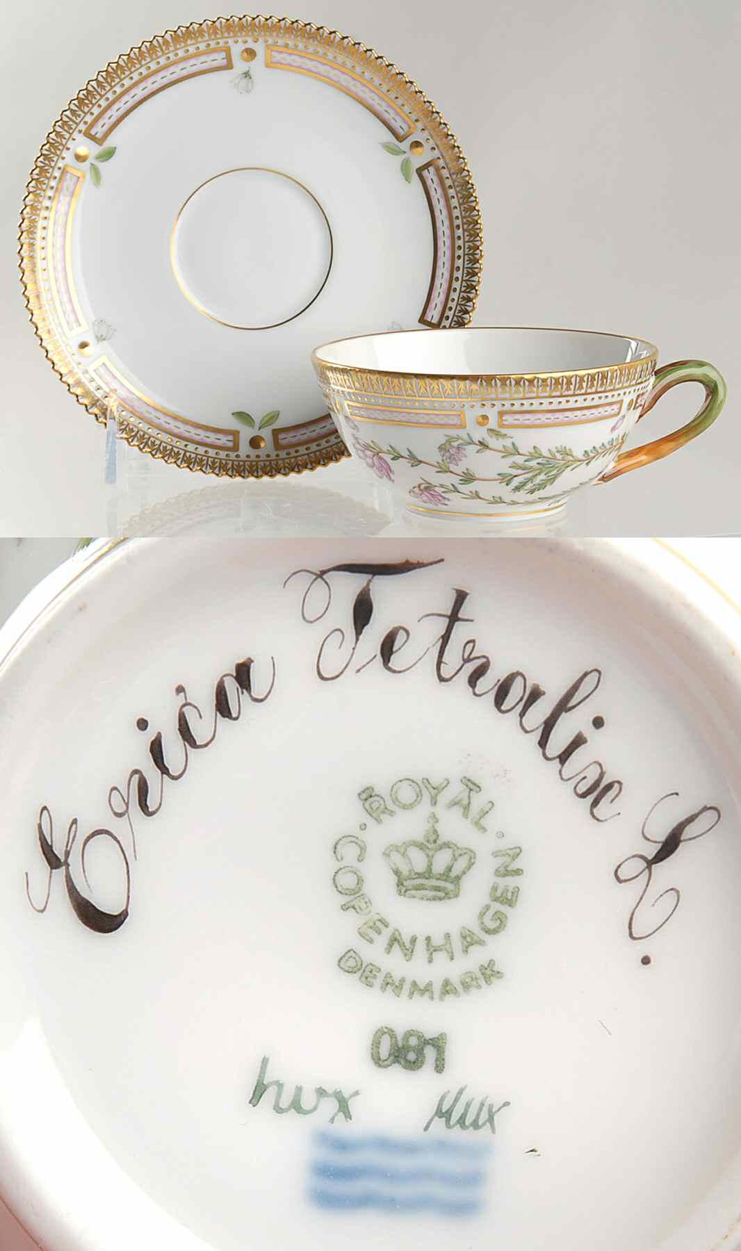 Flora Danica (1961 To Current) Flat Tea Cup & Saucer Set-Erica Tetralix L by Royal Copenhagen-1