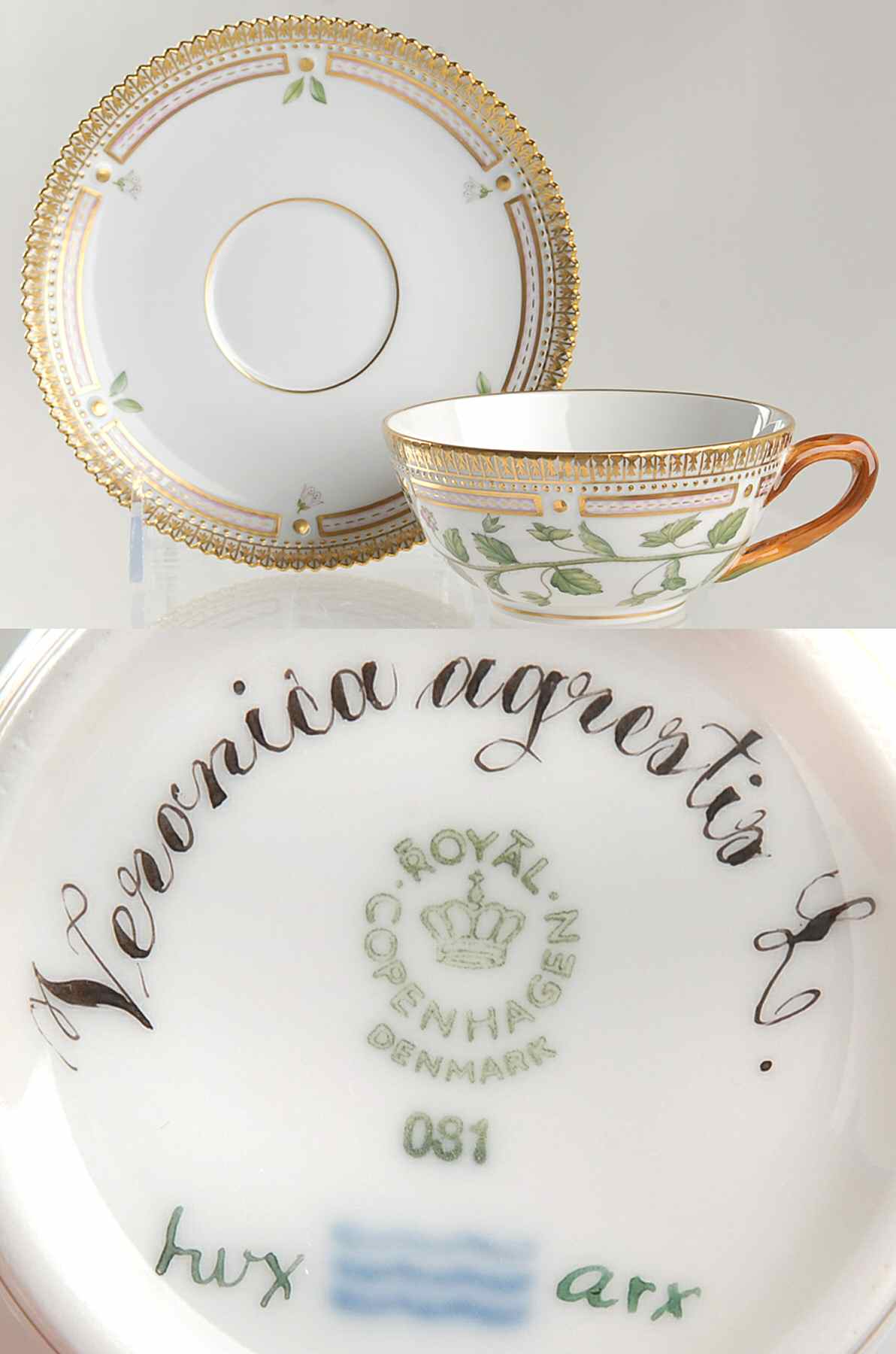 Flora Danica (1961 To Current) Flat Tea Cup & Saucer Set-Veronica agrestis L by Royal Copenhagen-1