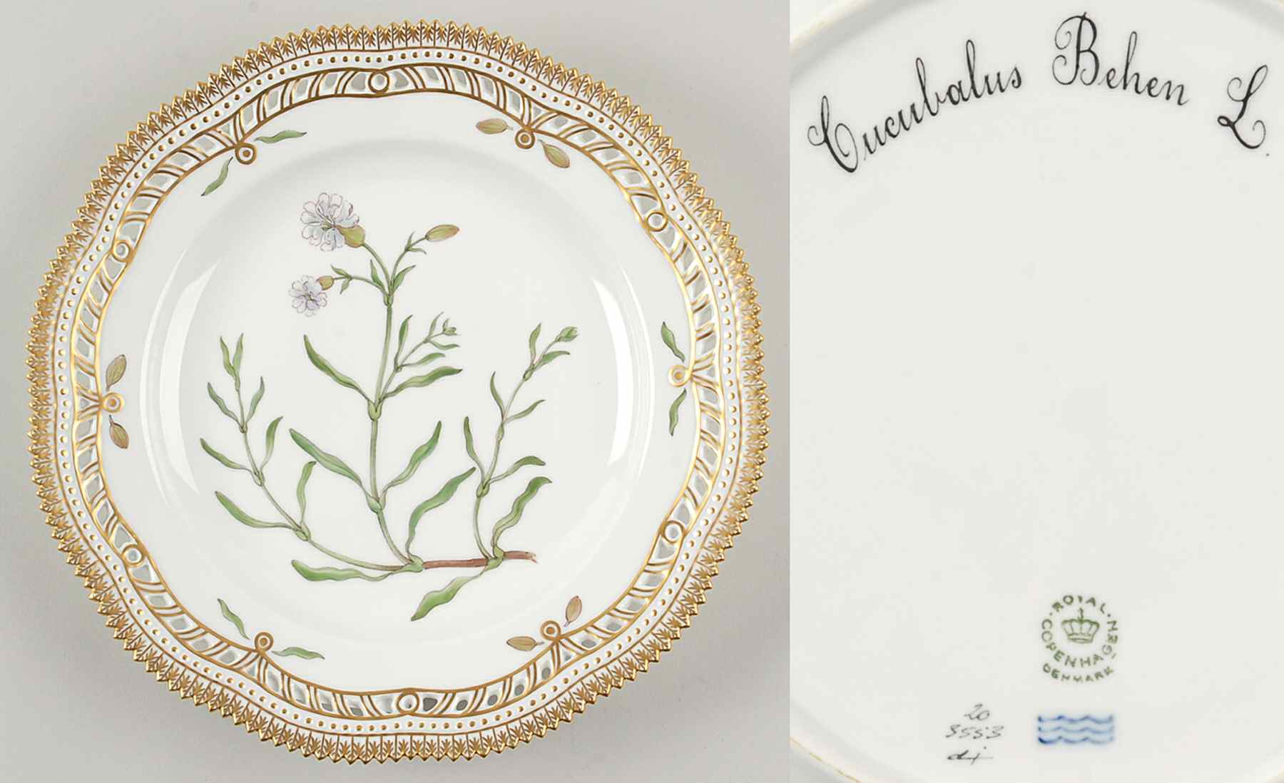Flora Danica (1961 To Current) 10" Pierced Dinner Plate/Fruit Std-Cucubalus Behen by Royal Copenhagen-1