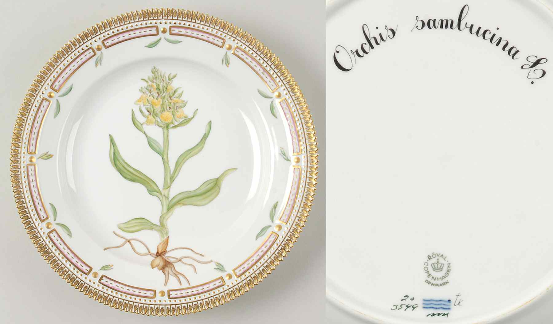 Flora Danica (1961 To Current) Dinner Plate-Orchis sambucina L by Royal Copenhagen-1