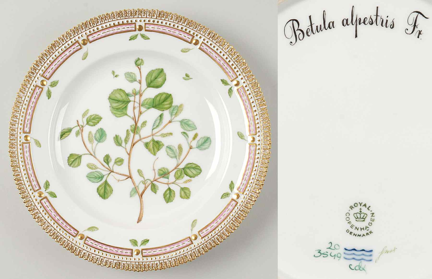 Flora Danica (1961 To Current) Dinner Plate-Betula alpestris Fr by Royal Copenhagen-1