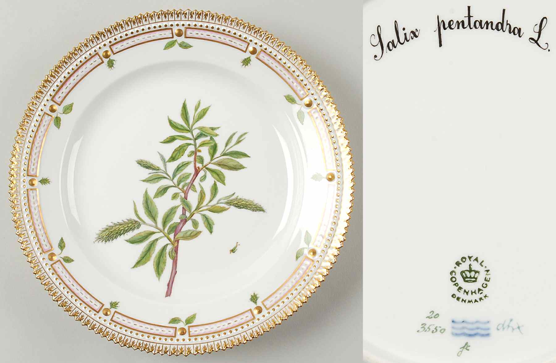 Flora Danica (1961 To Current) Luncheon Plate-Salix pentandra L by Royal Copenhagen-1