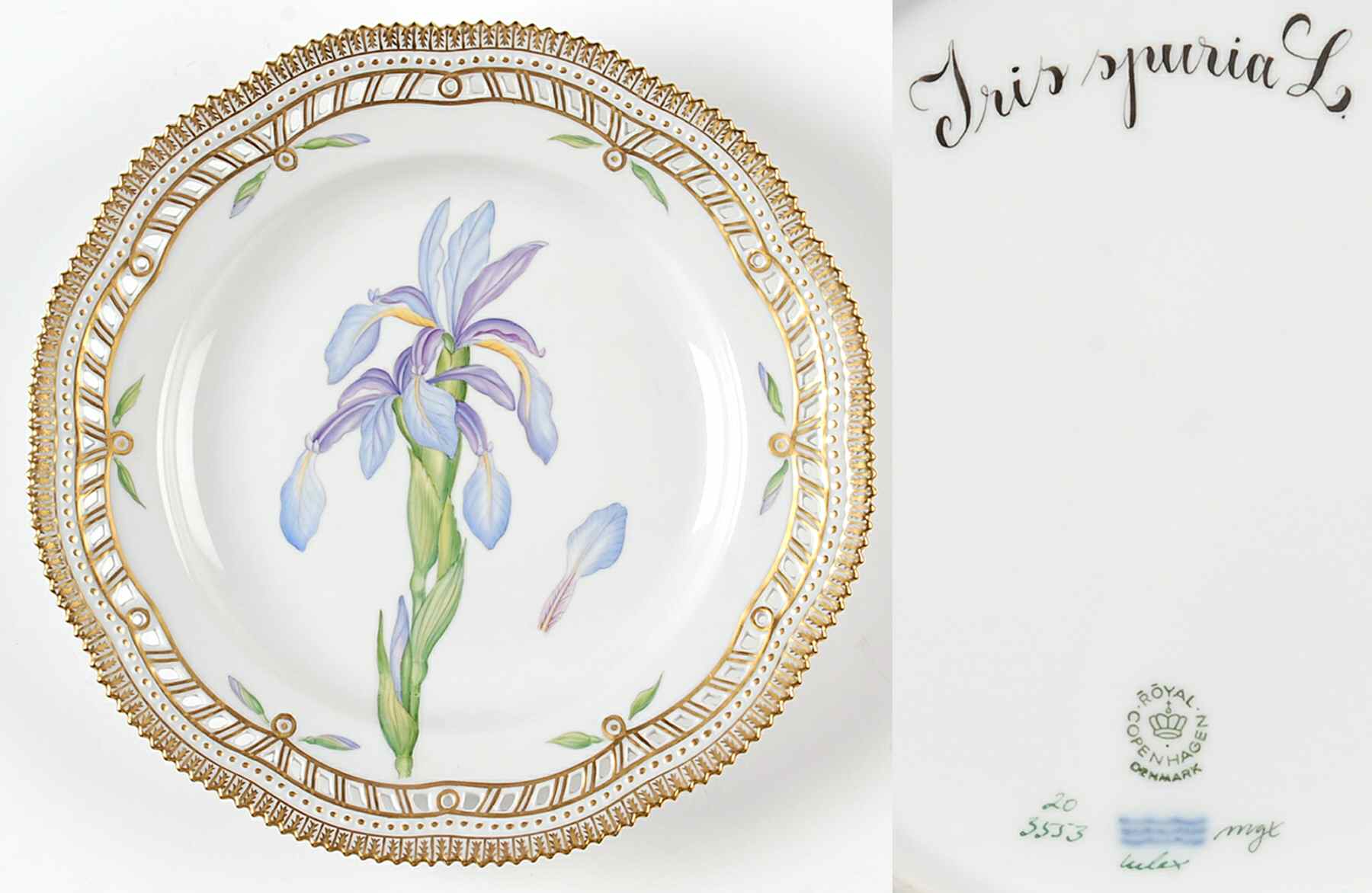Flora Danica (1961 To Current) 10" Pierced Dinner Plate/Fruit Std-Iris spuria L-S by Royal Copenhagen-1