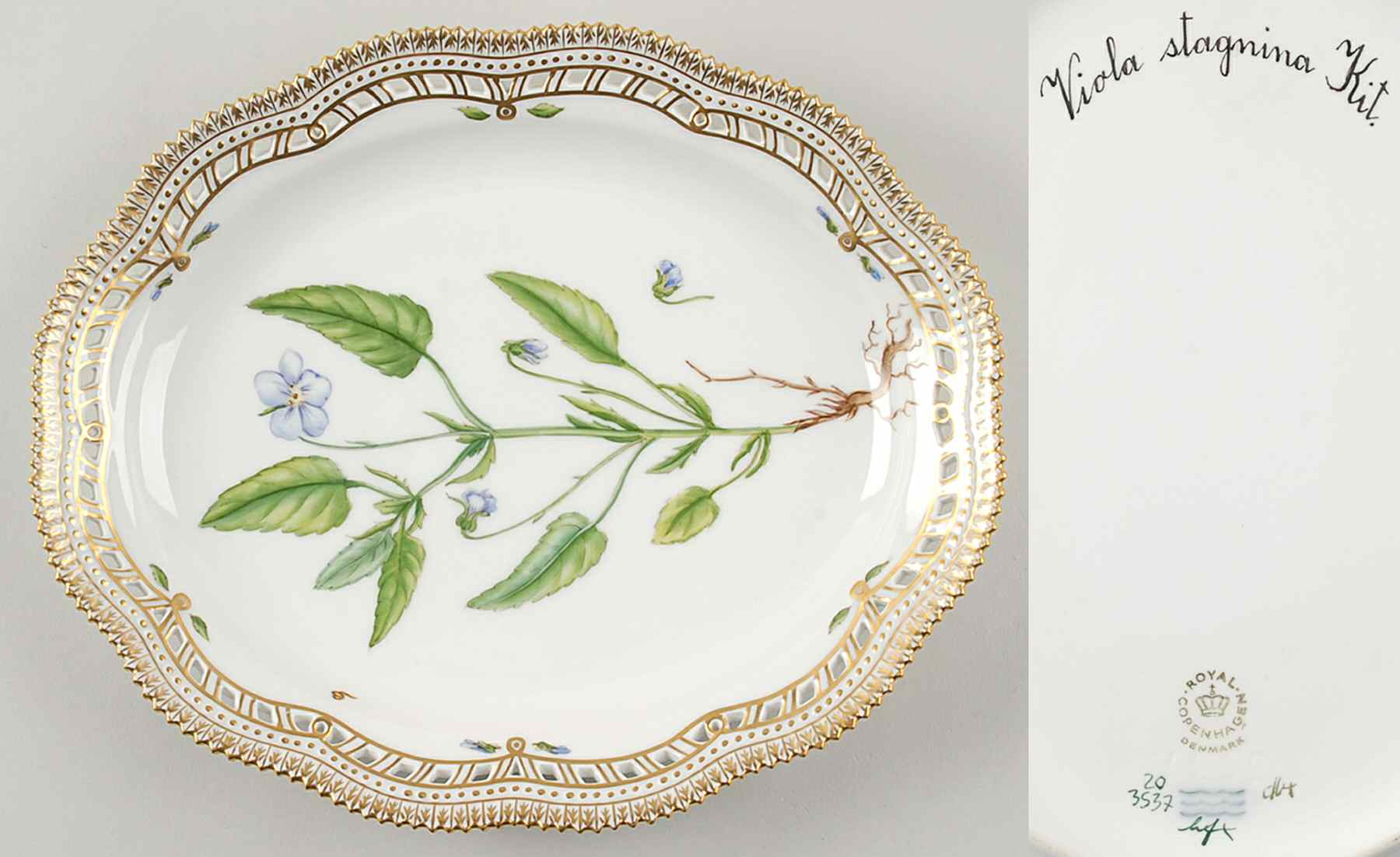 Flora Danica (1961 To Current) 10" Oval Fruit Stand-Viola stagnina Kit by Royal Copenhagen-1