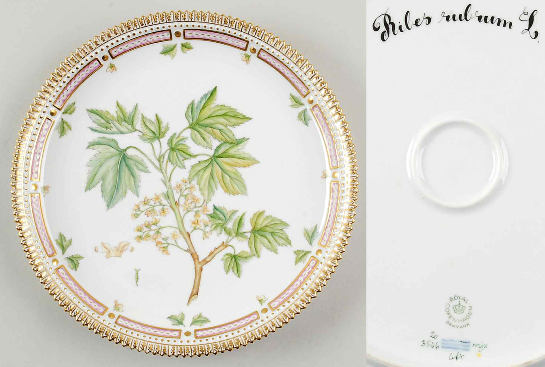 Flora Danica (1961 To Current) 9" Round Tray-Ribes rubrum L by Royal Copenhagen-1