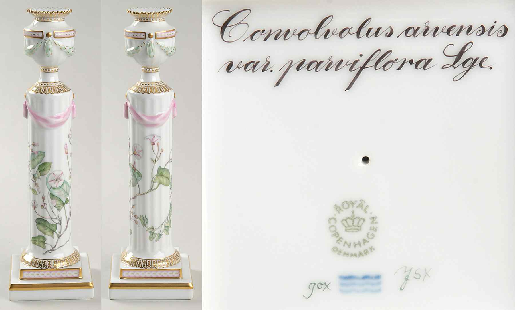 Flora Danica (1961 To Current) 11" Candlestick-Convolvolus arvensis var parviflor by Royal Copenhagen-1