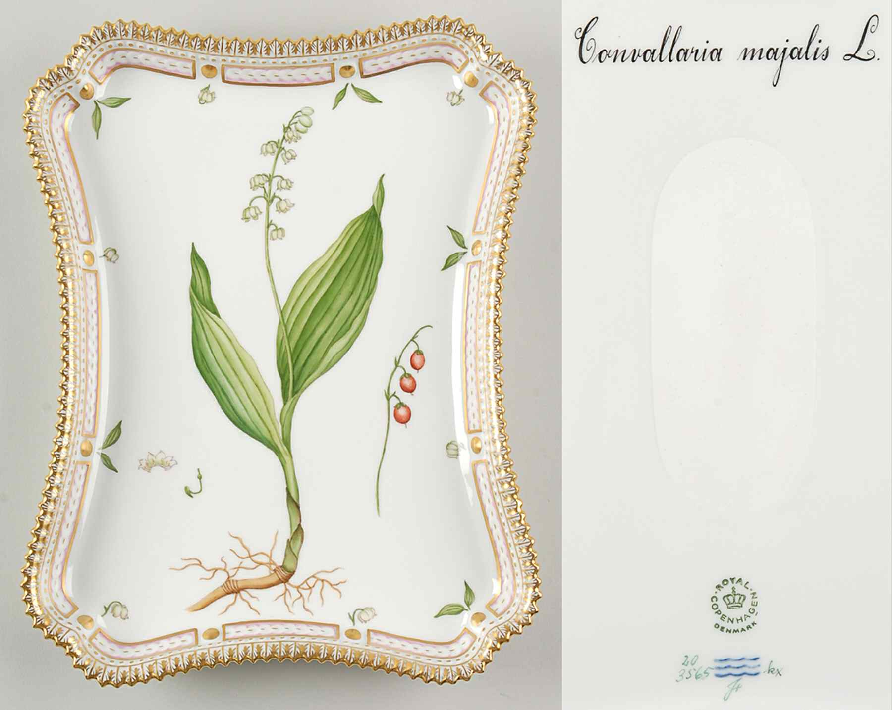 Flora Danica (1961 To Current) 11" Rectangular Tray-Convallaria majalis L by Royal Copenhagen-1