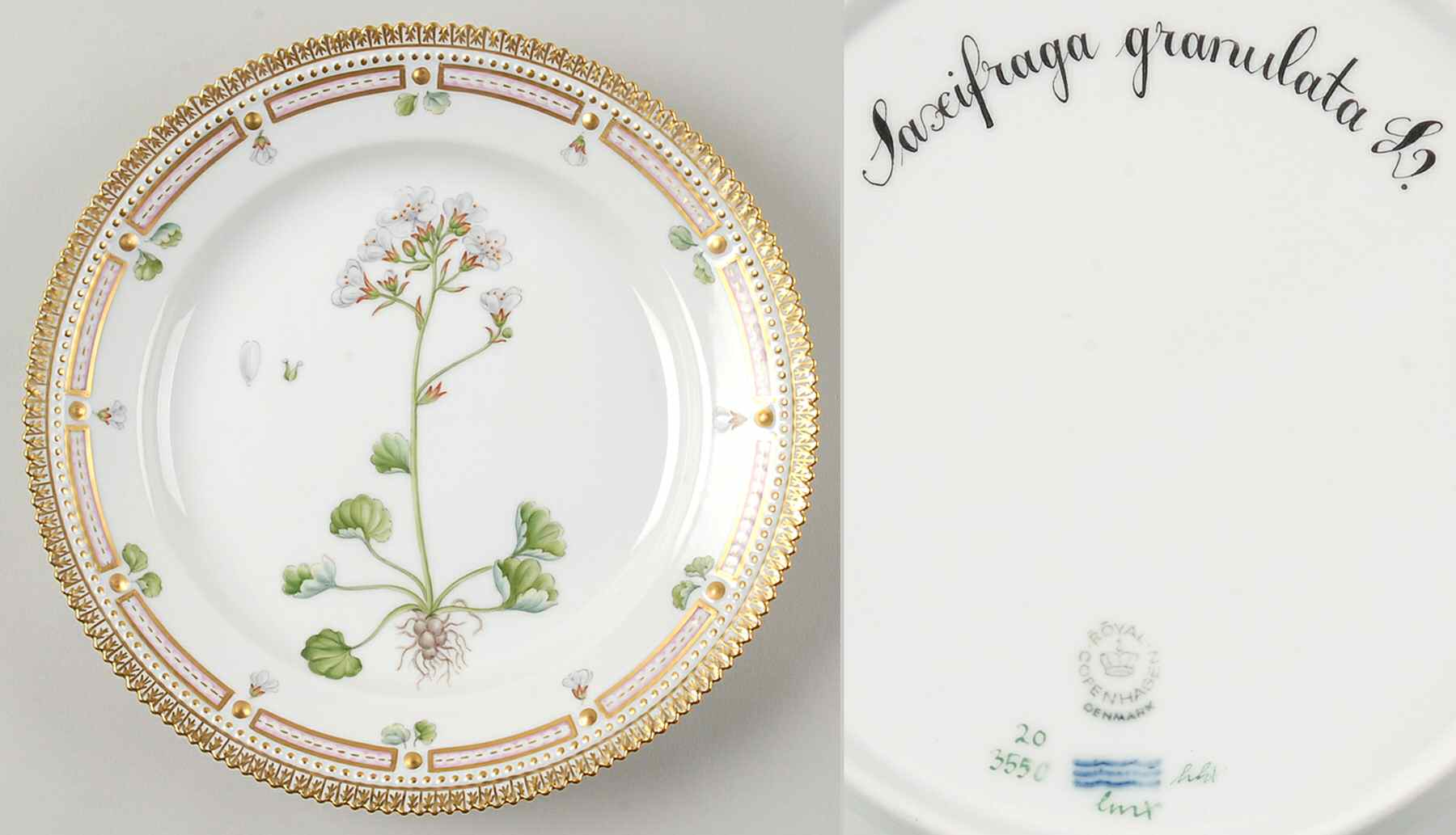 Flora Danica (1961 To Current) Luncheon Plate-Saxifraga granulata L by Royal Copenhagen-1