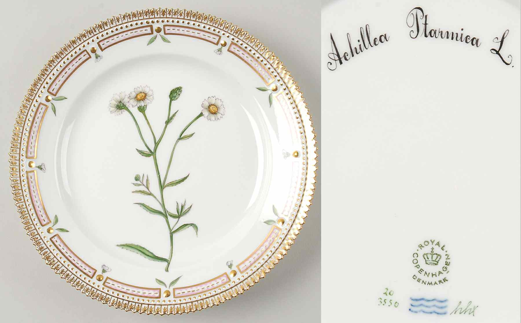 Flora Danica (1961 To Current) Luncheon Plate-Achillea Ptarmica L by Royal Copenhagen-1