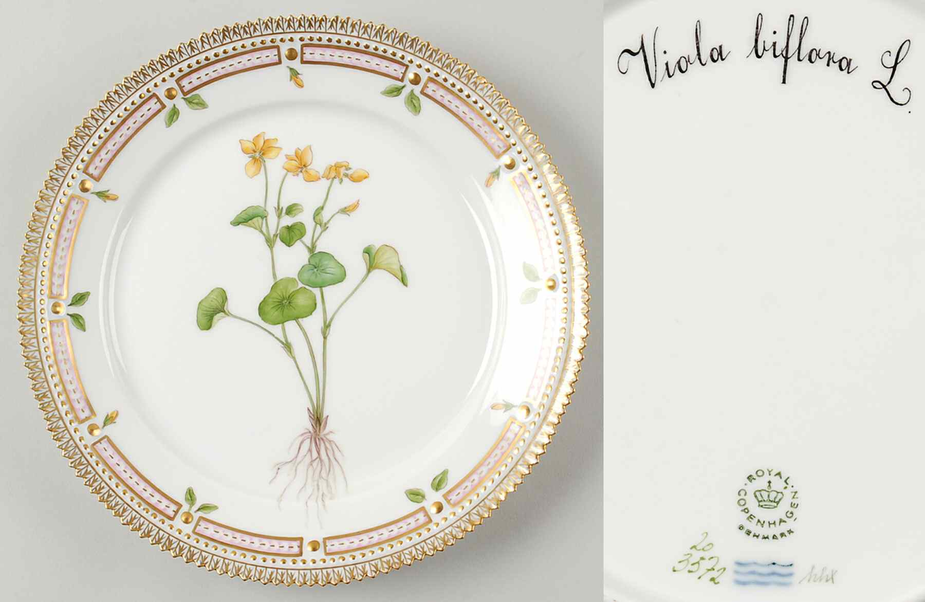 Flora Danica (1961 To Current) Luncheon Plate-Viola biflora L by Royal Copenhagen-1